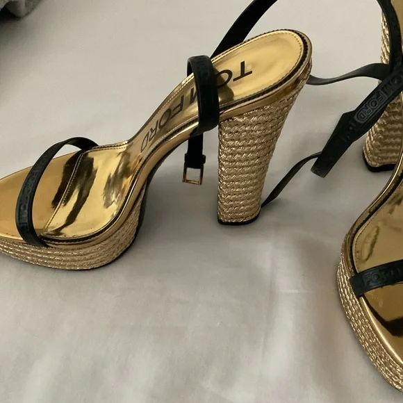 Tom Ford Gold and Black Strappy Heels size 38.5 - Picture 5 of 12